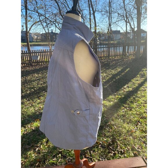 Size XL Sleeveless Light Blue Utility Vest Zip Pockets Snap Button 100% Cotton - Picture 10 of 10